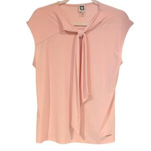 Anne Klein Tie Neck Top Sleeveless Blouse Pink Career Casual‎ Small